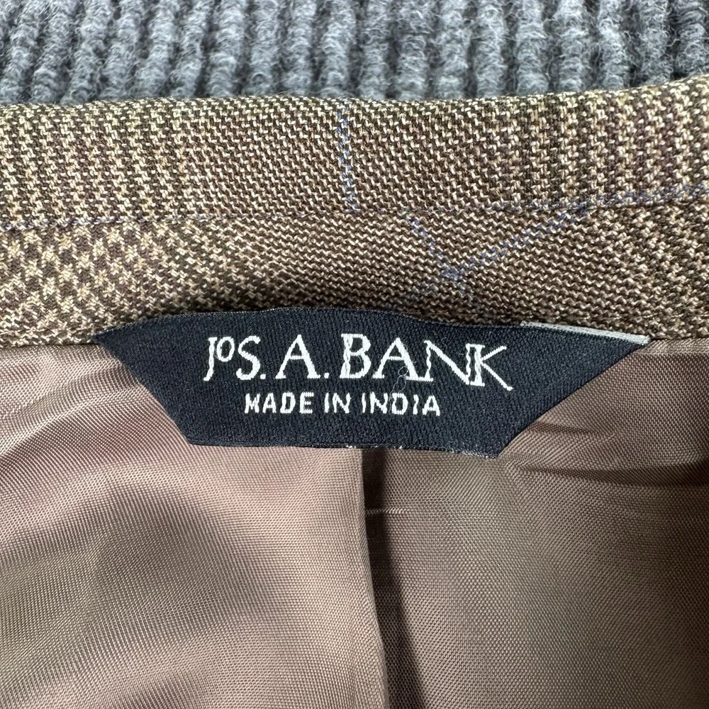 Jos A Bank Sport Coat 50L Brown Glen Plaid Windowpane Wool Blazer Classic